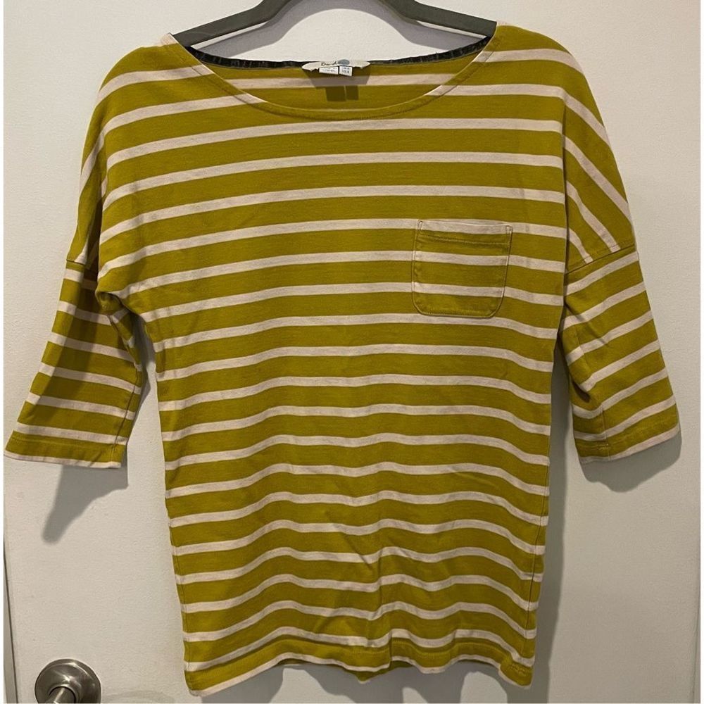 Boden Olive Green and Cream Striped Boatneck Top